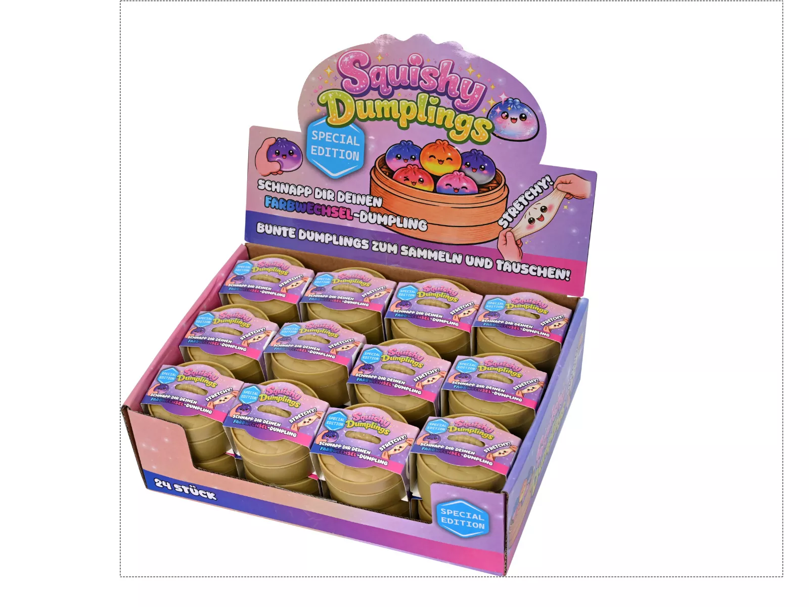 Squishy Dumpling 5,5cm, 4-fach sort., 24er Disp